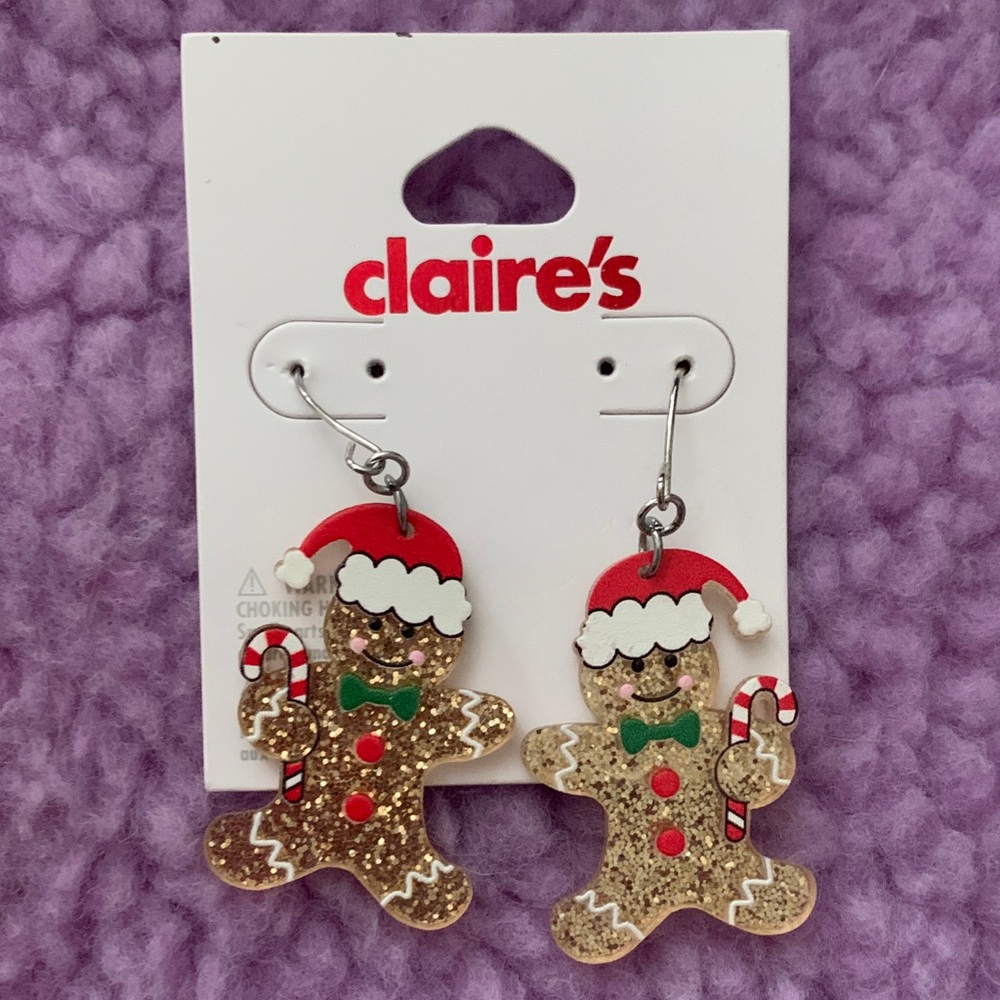 Claire's Festive Gingerbread Earrings with Red and Green Accents
